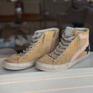 Golden Goose Beige and Pink High-Top Sneakers